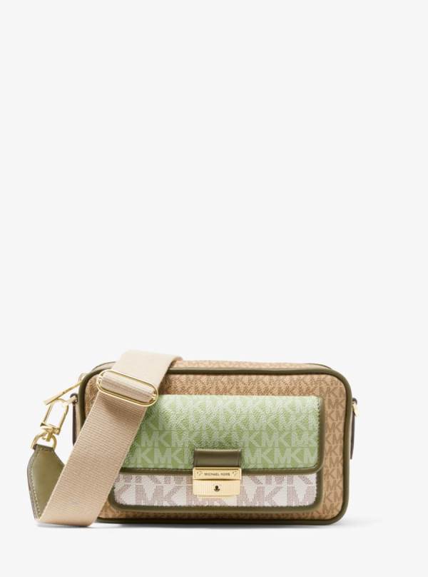 Damske Spojková Taška Michael Kors Bradshaw Medium Color-Block Graphic Logo Camera Svetlo Olivovo Zelená Hnede - Kabelky Michael Kors Obchod | ZUKLI-2945